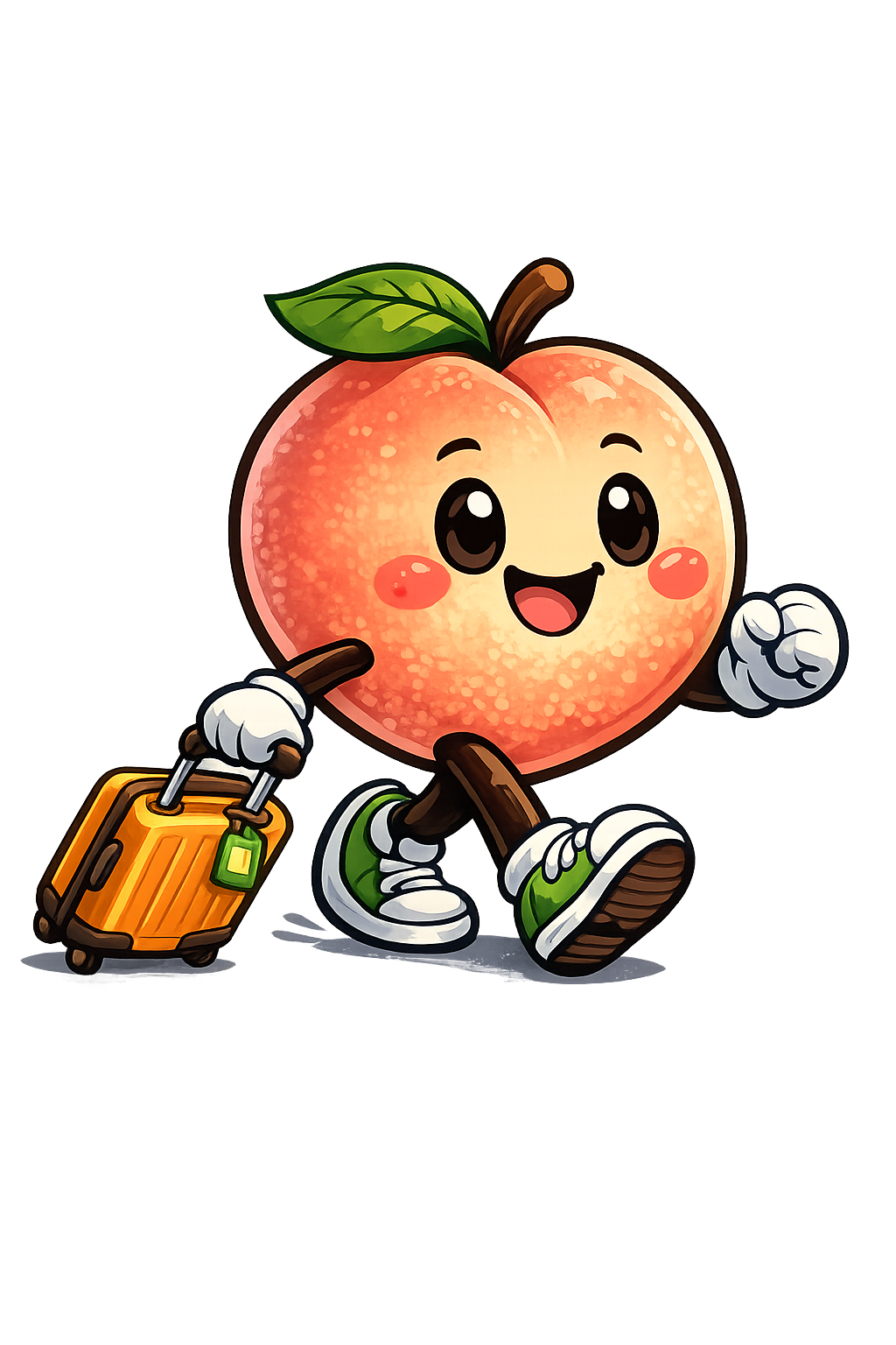 Peachy mascot walking